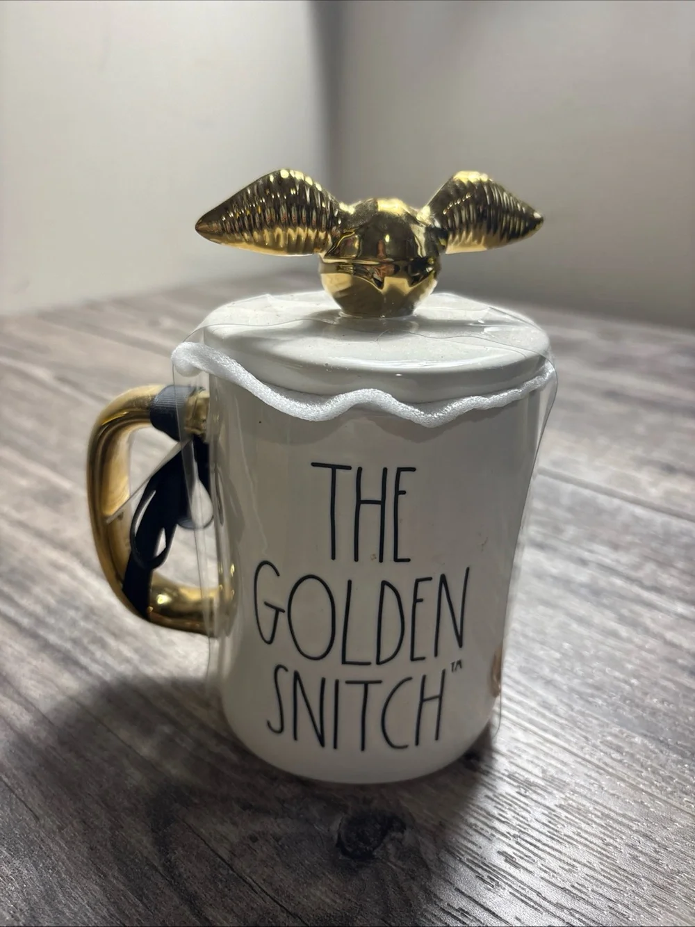 Rae Dunn White Ceramic Harry Potter Collector Mug with Golden Snitch